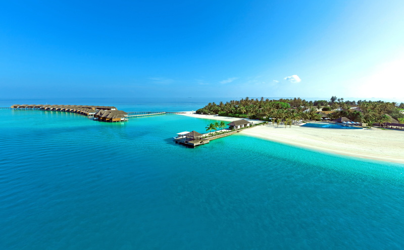 brown, Water, dock, waterfront, Landscape, Luxury, copy space, Summertime, sky, turquoise colored, Water Bungalows, Exotic, swimming pool, day, Paradise
