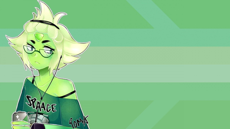 Steven Universe, communication, 1080P, colored background, cartoon, adult, TV Show, sign, portrait, green background, hairstyle, emotion, women, Peridot (Steven Universe)