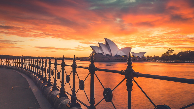 built structure, travel destinations, water, sydney, cloud - sky, railing, outdoors, sunset, amazing, no people, architecture, building exterior, reflection