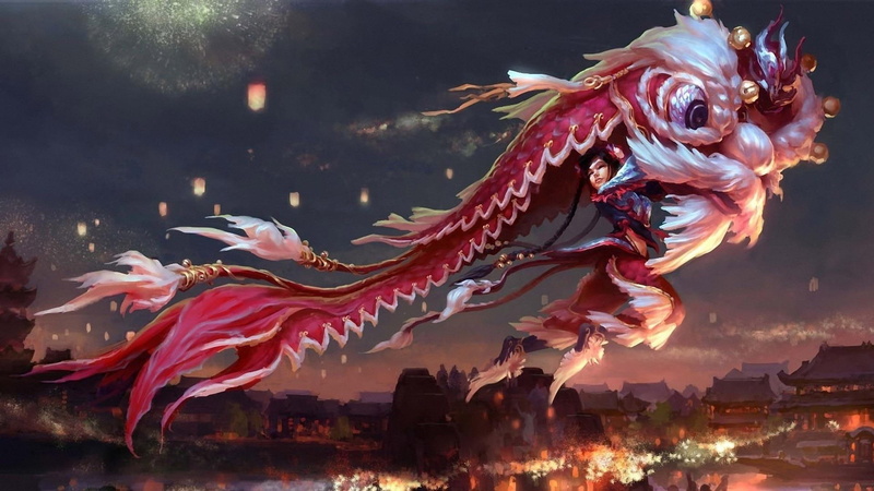 china, human, dragon, paper, 1080P, illustration, fantasy, woman, inside, asia, red, festival, 1920x1080, lantern