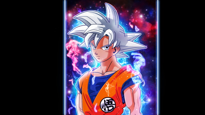 black background, son, clothing, Ultra-Instinct Goku, ultra, female likeness, human representation, multi colored, adult, Dragon Ball Super, 4K, light - natural phenomenon