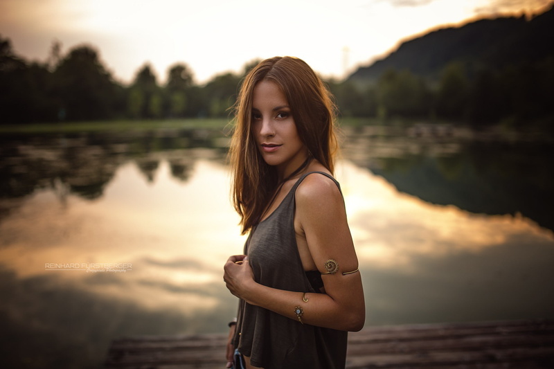 lake, 1080P, smirk, brown eyes, women, sky, nature, Reinhard Fürstberger, brunette, lifestyles, one person, outdoors, pierced nose, depth of field, standing