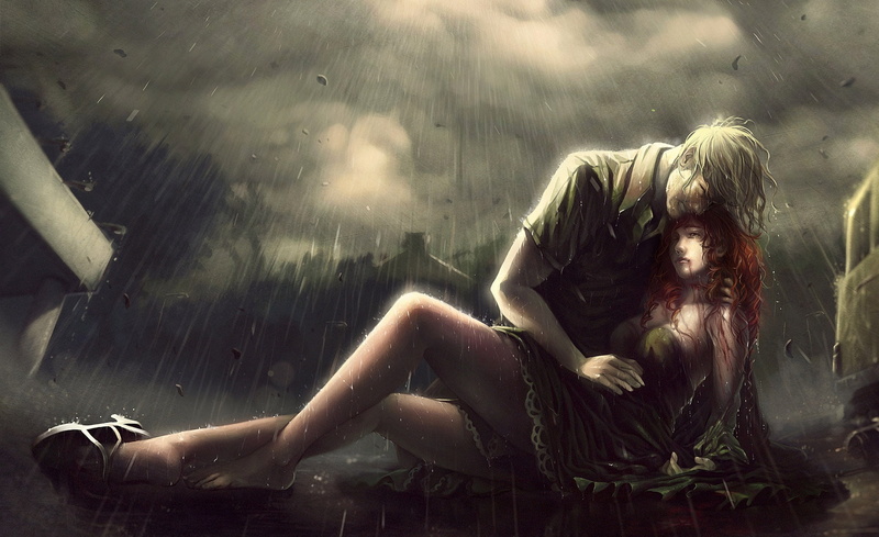 digital painting, Lovers, women, beautiful woman, Artistic, rain art, Rain, beauty, young women, mourning, woman, adult, people, swimming pool