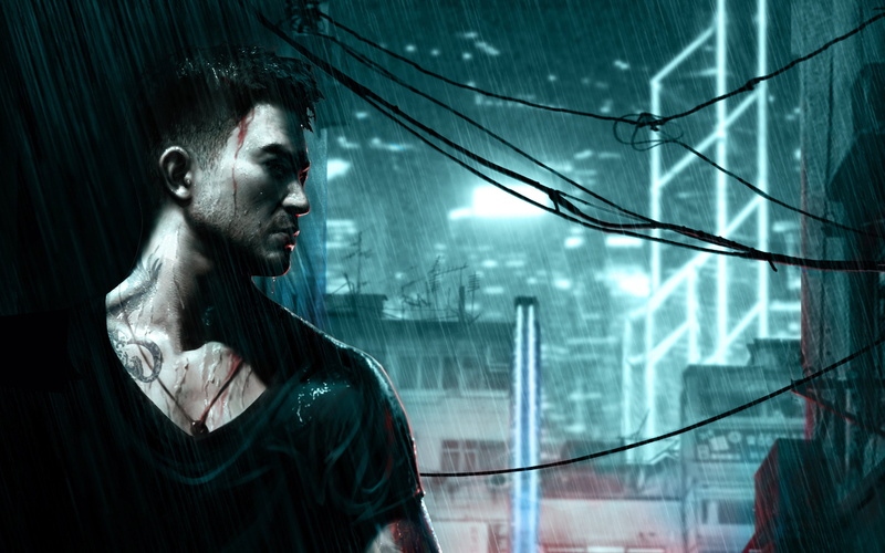 cable, Hong, built structure, outdoors, architecture, lifestyles, 2K, rain, casual clothing, portrait, adult, dogs, focus on foreground, Sleeping, waist up