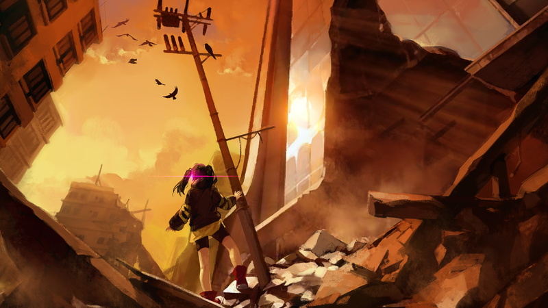 anime, communication, industry, men, built structure, architecture, real people, Enomoto Takane, fire, building exterior, burning, construction industry