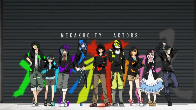 full length, clothing, western script, text, medium group of people, Kagerou Project, anime, group of people, building exterior, adult, group, 1080P, women