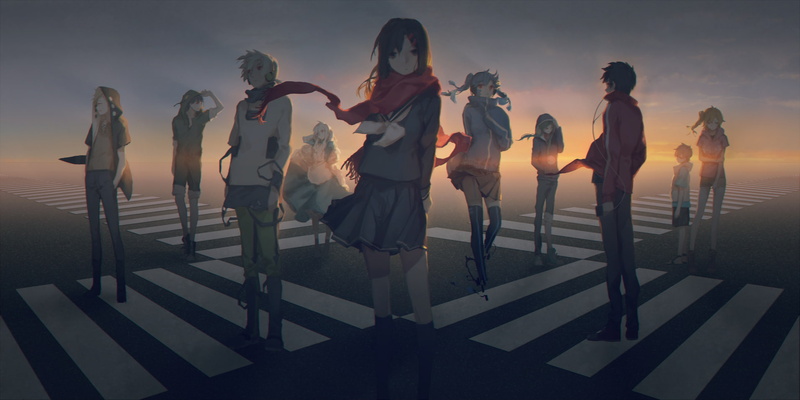real people, teenager, scarf, casual clothing, kagerou project, sky, stage, people, kisaragi momo, dancing, beach, women, 720P, group of people, in a row