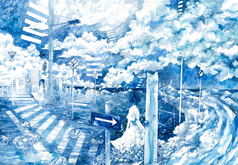 table, girl, crossing, snow, transparent, nature, clouds, winter, glass - material, white color, cold temperature, day, painting, architecture, beauty in nature