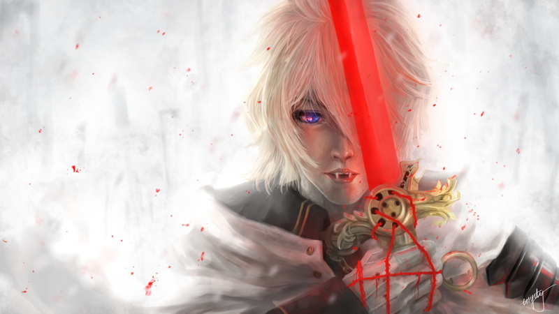 Seraph of the End, Blue Eyes, Fangs, Glove, Anime, Boy, Sword, Weapon, Uniform, Mikaela Hyakuya, Vampire, Blonde, 1080P, Short Hair