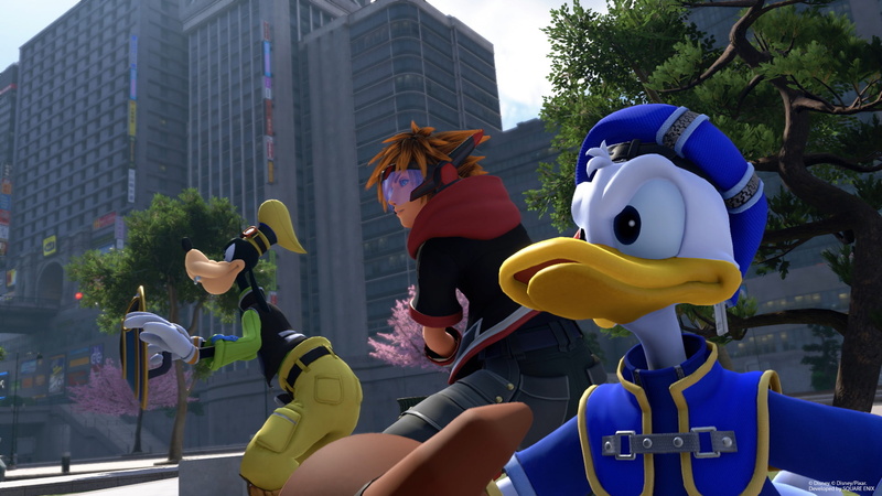 representation, donald duck, 1080P, people, human representation, building, outdoors, building exterior, built structure, kingdom hearts iii, goofy, architecture