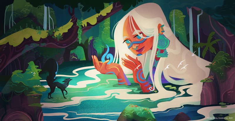 water, illustration, Vanessa Morales, sheet, nature, trees, river, long hair, white hair, colorful, 2K, plants, women
