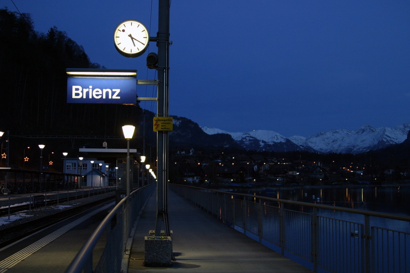 mountain, bridge, clock, transport, in the evening, illuminated, travel, sign, text, 2K, swiss, scenery, direction, night, landscape, horizontal, no people