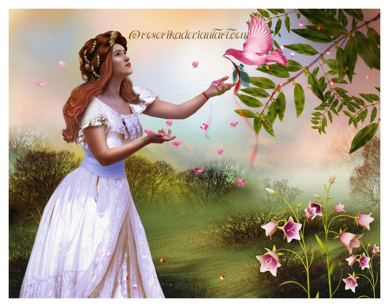 3d and abstract, girl, bird, trees, 1080P, charming, fantasy