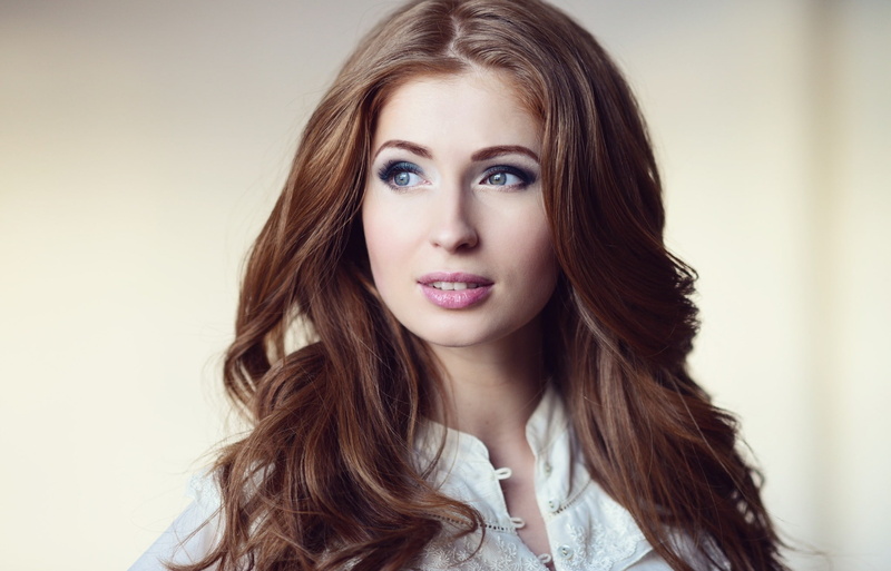 smile, dress, face, beautiful, lips, girl, brown hair, white, s, eyes, 1080P, charm, charming, women, shirt, Alina