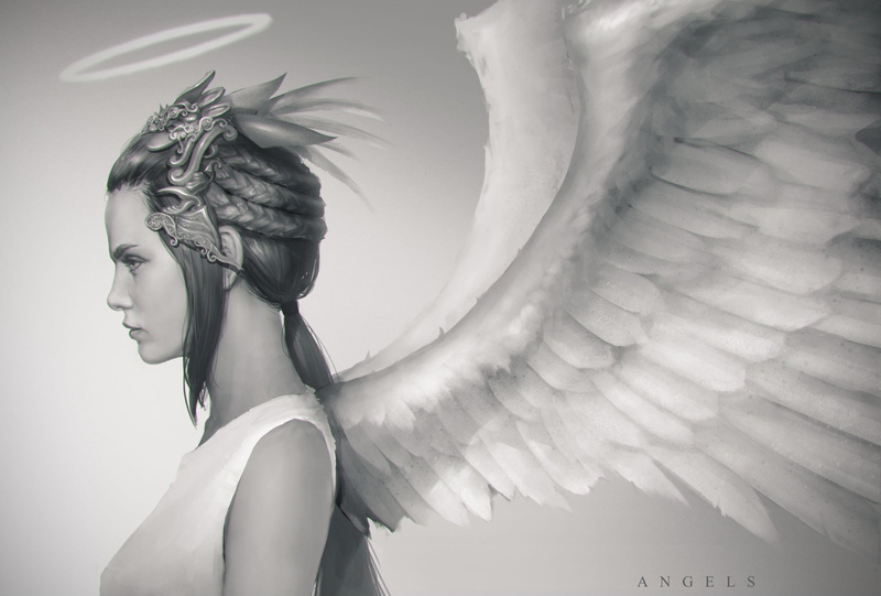 digital art, white, wings, 1080P, angel, Halo