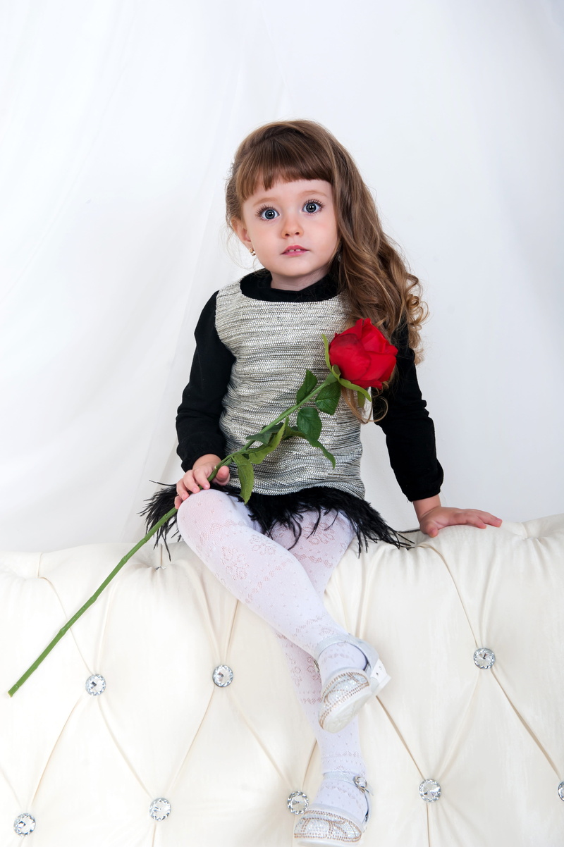 childhood, looking at camera, clothing, females, kids, lifestyles, indoors, baby, rose, leisure activity, full length, front view, beautiful, one person