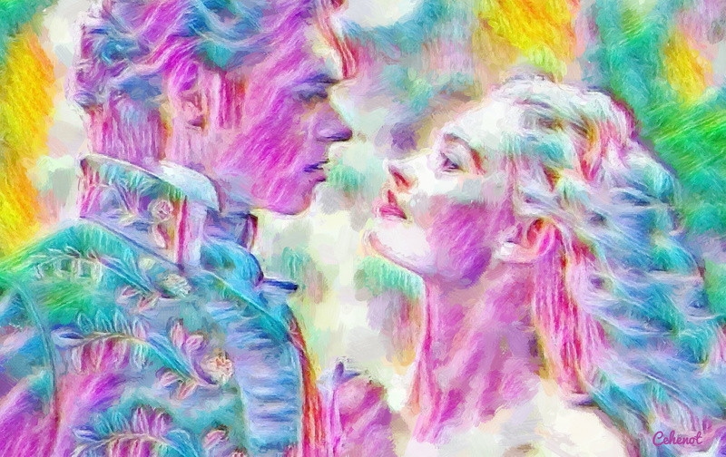 1080P, creativity, studio shot, Lily James, cinderella, ella, pictura, painting, cehenot, multi colored, paint, vibrant color, man, couple, Face to face