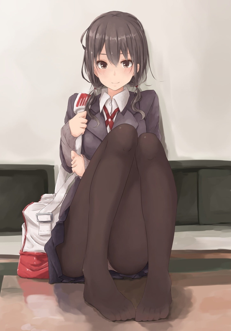 sadness, looking at camera, depression - sadness, emotion, brown hair, fashion, feet, portrait, women, young women, hairstyle, anime girls, one person