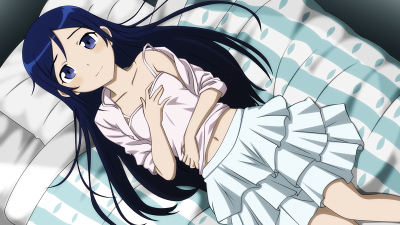 beds, konna, hair, blue, ore, 1080P, ga, skirts, aragaki, ni, ayase, lying, people, kawaii, eyes, art, hd, Blue Eyes, long, imouto