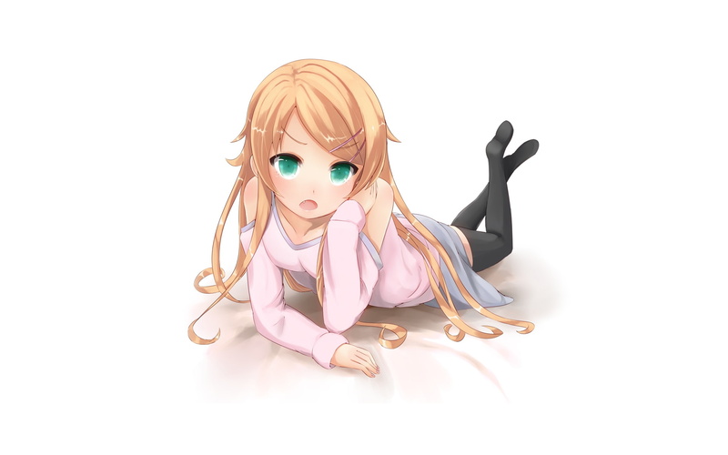 thigh, lying, shading, 1080P, anime, konna, highs, green, soft, ore, kousaka, ga, kirino, hd, green eyes, imouto, eyes, blondes, hot, art, kawa, ni