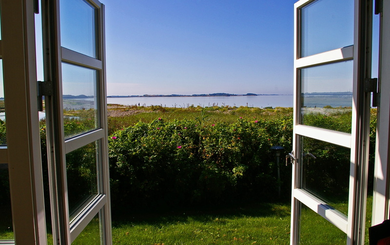 coastal landscape, danish coast landscape, sunlight, water, glass - material, atmosphere, beach, open, blue sky, still, green, nature, sea, view, denmark