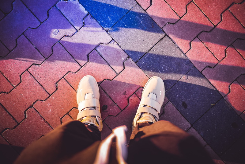 boy, human Foot, women, high angle view, sneakers, shoe, paving stone, shoes, edit, body part, crazy, fashion, sidewalk, human body part, standing, outdoors