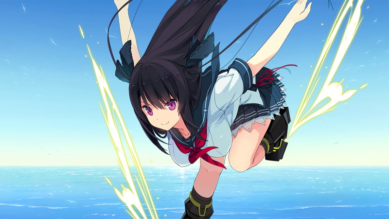 lifestyles, nature, sea, leisure activity, blue, horizon over water, outdoors, Tobisawa Misaki, sky, anime, one person, Ao no Kanata no Four Rhythm, 1080P