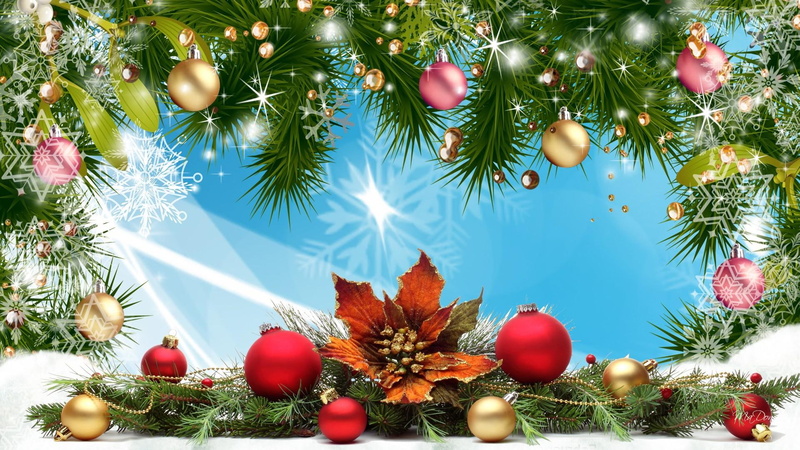 christmas, snow, firefox persona, balls, decorations, 1080P, greenery, pine, stars, feliz navidad, spruce