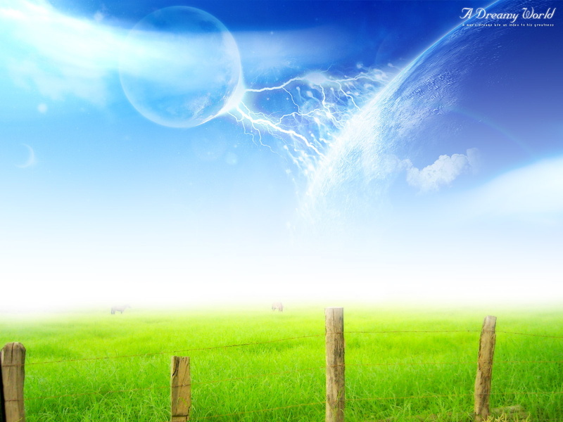 world, grass, bright, dreamy, fence, brown, field, 720P, green