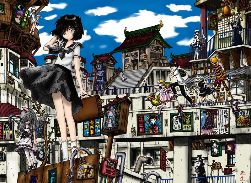 built structure, human representation, Manga, sculpture, day, Anime, outdoors, 720P, history, building exterior, art and craft, Mysterious Girlfriend X
