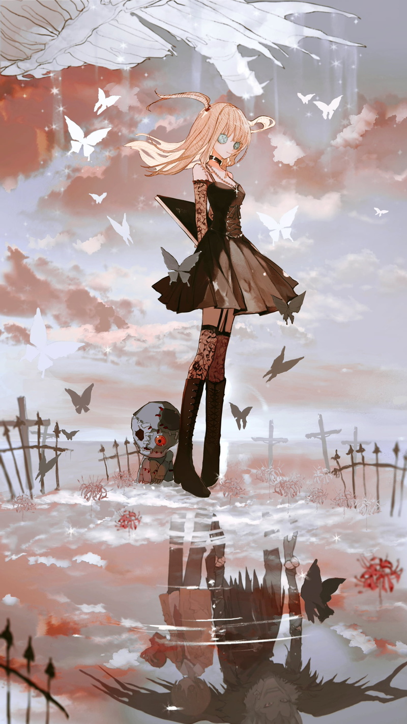 anime, Yagami Light, 2K, Qtonagi, reflection, butterfly, anime girls, Death Note, Misa Amane, Ryuk, butterflies, blonde, vertical