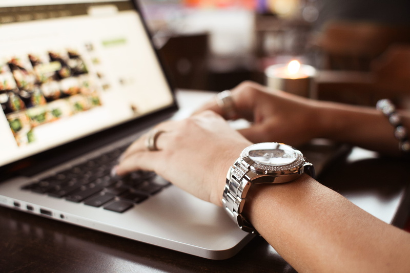 hands, wristwatch, desk, people, communication, cafe, laptop, using laptop, human Hand, Typing, focus on foreground, adult, hand, business, one Person