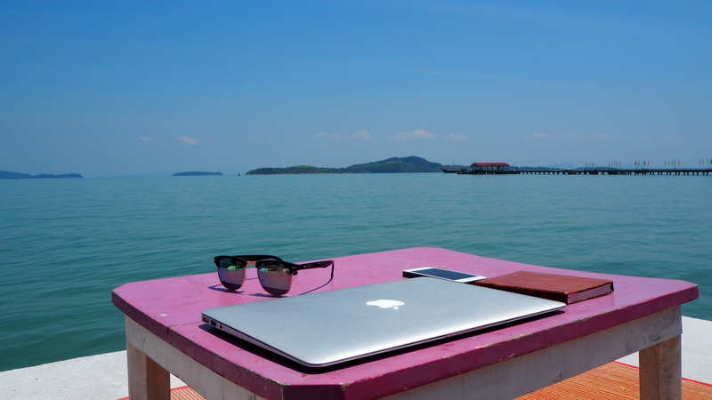 nature, mode of transportation, travel, travel destinations, laptop lifestyle, 4K, beside, asia, sunlight, thai office, day, idyllic, pink, frame, remote job