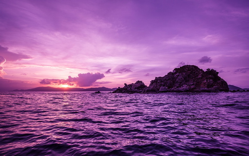 water, tranquility, idyllic, sky, 720P, motion, nature, dusk, land, Pelican Island, sunset, scenics - nature, sea, no people, rock, solid, wave, purple