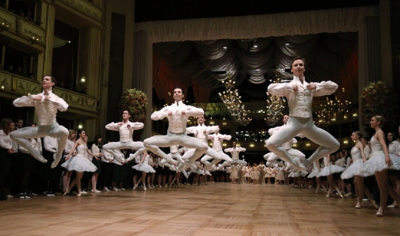 flooring, black, indoors, adult, table, 720P, real people, stage, costume, ballet, females, decor, teenager, white, girls, arts culture and entertainment