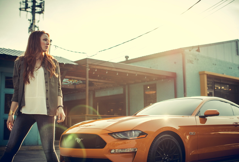 Michelin, redhead, Ford Mustang, 2K, jacket, car, jeans, women with cars, vehicle