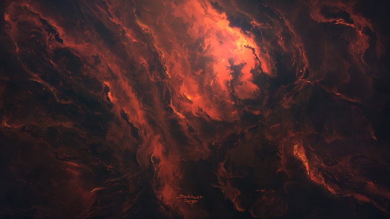 Starkiteckt, space, orange background, 4K, 3D Abstract