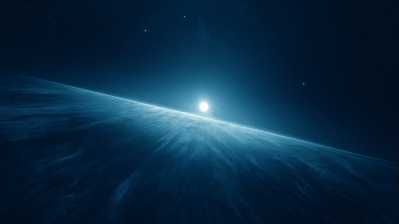 720P, space moon horizon sun blue starkiteckt space art