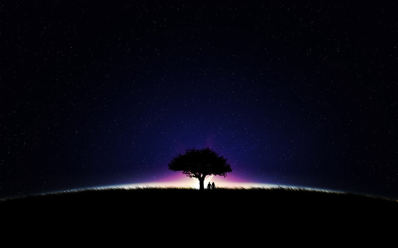 Couple, Stars, Night, Silhouette, 2K, Romantic