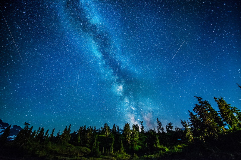tree, space Exploration, milky Way, nature, space and astronomy, no People, way, constellation, science, exploration, mountain, star - Space, 1080P, idyllic