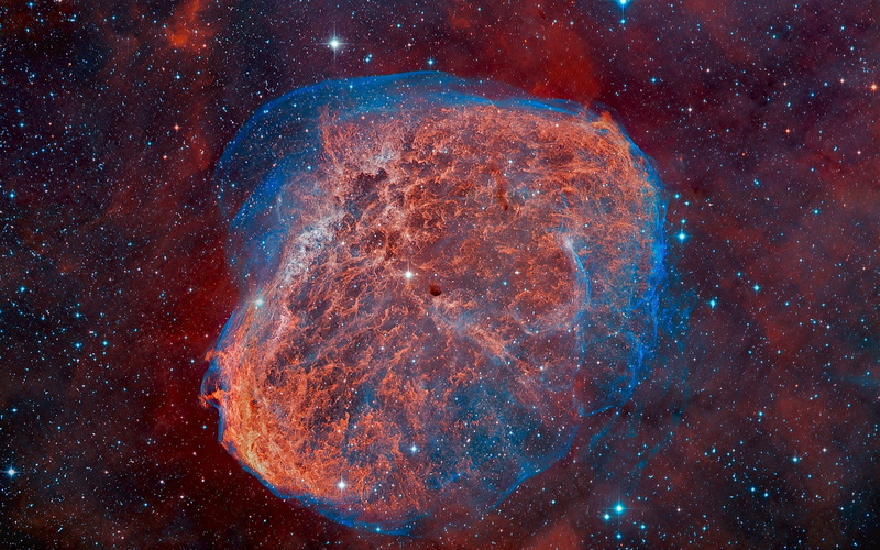 the explosion, red, no people, nature, beauty in nature, sky, space exploration, bright, illuminated, stars, blue, exploration, star - Space, science, NGC 6888