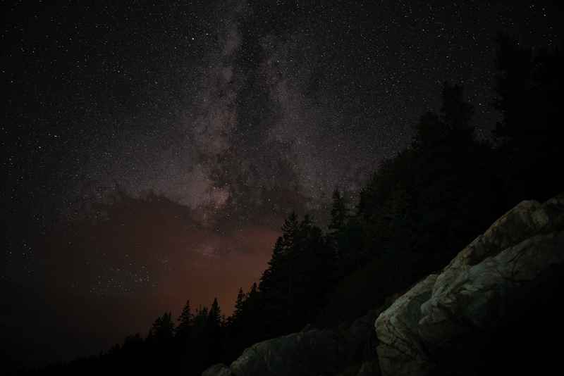 tree, fall, green, galaxy, star field, constellation, space, night, star - space, long exposure, milkyway, maine, coast, silhouette, leafed, tranquility
