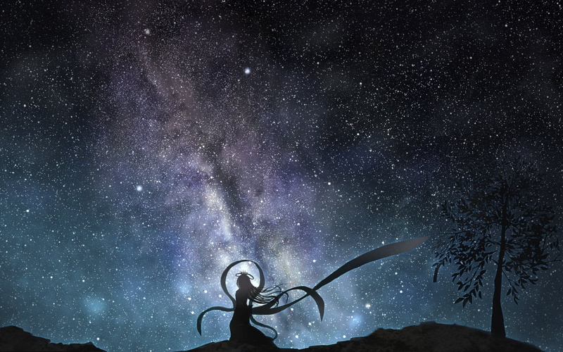 sky, beauty in nature, night sky, space and astronomy, milky, infinity, nature, star, night, constellation, people, tranquil scene, star - space, painting