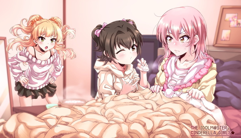 1080P, child, childhood, the idolmaster cinderella girls, bed, lifestyles, home interior, looking at camera, jougasaki mika, Anime, creativity, female likeness