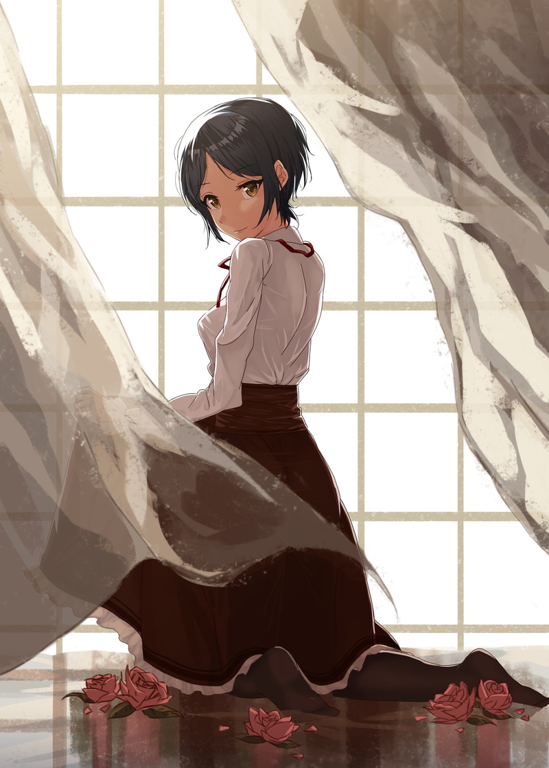 black hair, short hair, yellow eyes, anime, idolmaster cinderella girls starlight stage, anime girls, Hayami Kanade, 2K