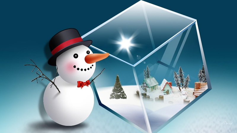 xmas, snowman, cute, christmas, houses, tree, 1080P, firefox persona, feliz navidad, village, whimsical, winter, 3d and, snowmans, cube