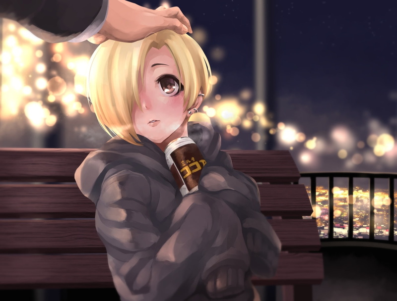 the idolmaster cinderella girls, drink, portrait, night, one person, focus on foreground, real people, holding, shirasaka koume, Anime, beautiful woman