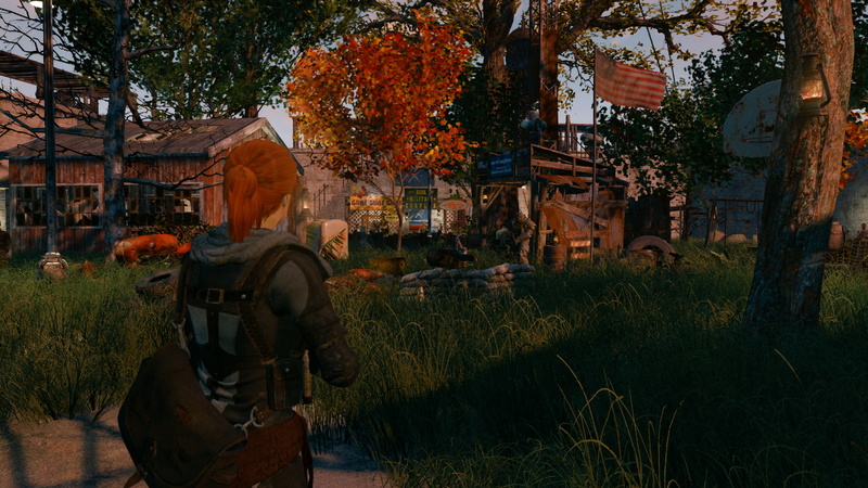 outdoors, Fallout 4, one person, building, animal, real people, residential district, tree, architecture, day, animal themes, one animal, house, nature