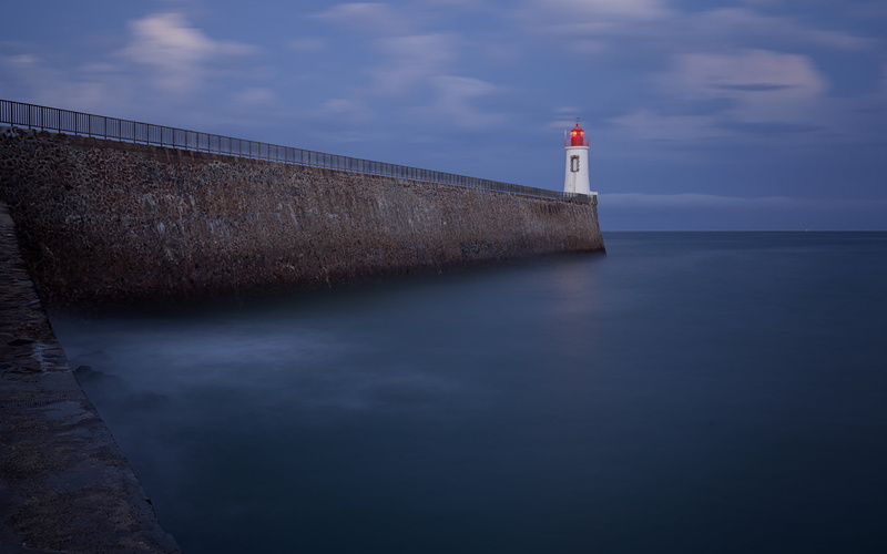 water, 5K, blue, sea, beacon, lighthouse, des, long  exposure, blue sky, Sables-dOlonne, photography, Le phare, coastline, sky, Vendée, bridge, mer, Canon  5d