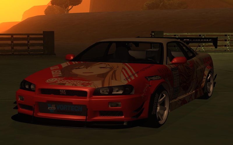 car, Nissan, outdoors, architecture, 720P, nature, motor vehicle, transportation, mode of transportation, San Andreas, mountain, red, stationary, Skyline R34
